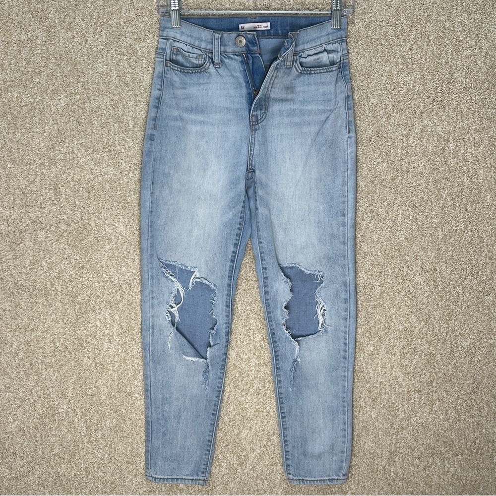 Imperfect Mom jeans size 0 24 light blue white‎ undertone distressed juniors SO